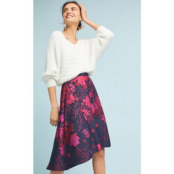 Anthropologie Eva Franco Jacquard Asymmetrical Skirt Pink Motif Size 8 - Picture 1 of 13